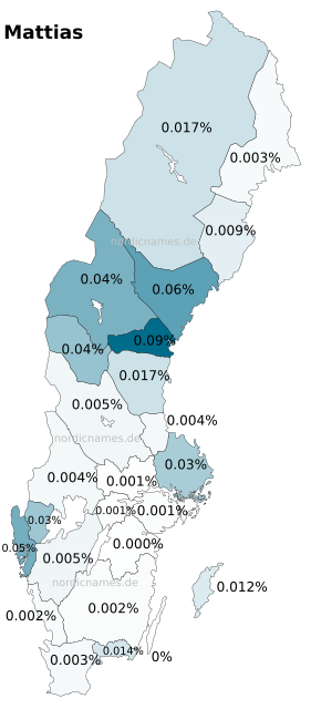 Swedish Regional Distribution for Mattias (m)