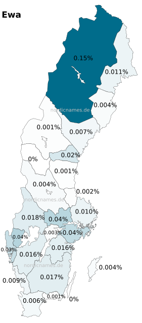 Swedish Regional Distribution for Ewa (f)