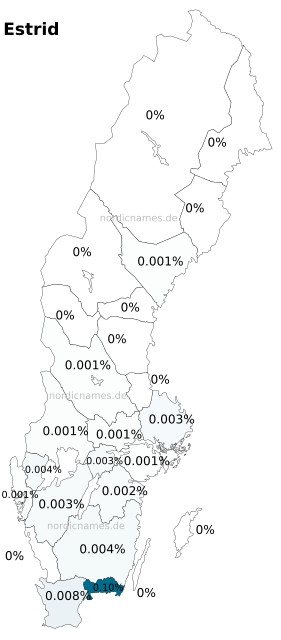 Swedish Regional Distribution for Estrid (f)