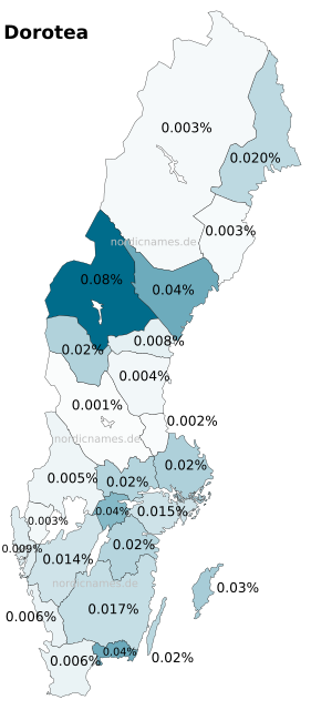 Swedish Regional Distribution for Dorotea (f)