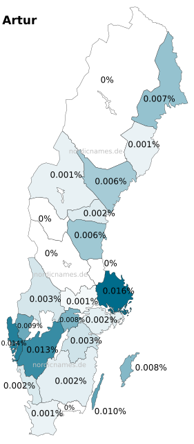 Swedish Regional Distribution for Artur (m)