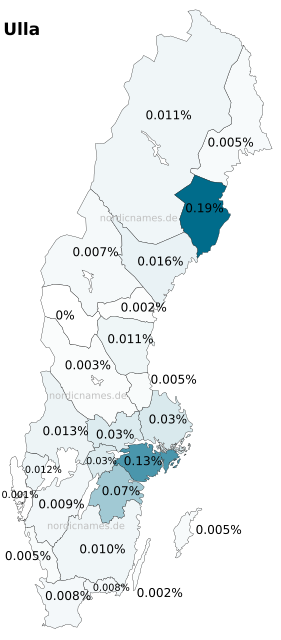 Swedish Regional Distribution for Ulla (f)