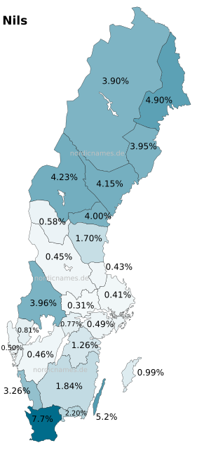 Swedish Regional Distribution for Nils (m)