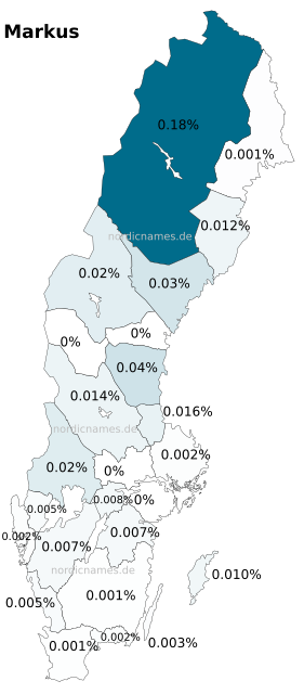 Swedish Regional Distribution for Markus (m)