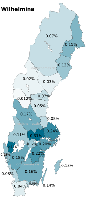 Swedish Regional Distribution for Wilhelmina (f)
