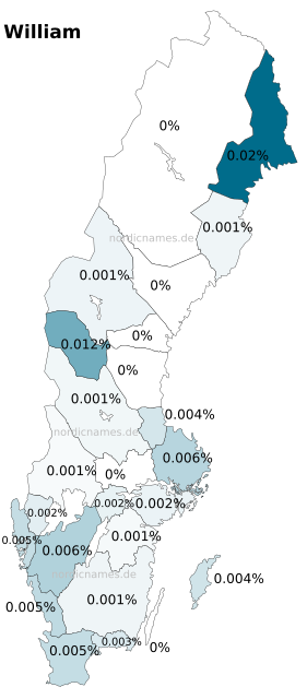 Swedish Regional Distribution for William (m)