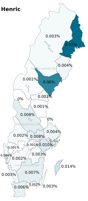 Swedish Regional Distribution for Henric (m)