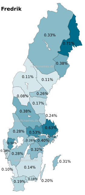 Swedish Regional Distribution for Fredrik (m)