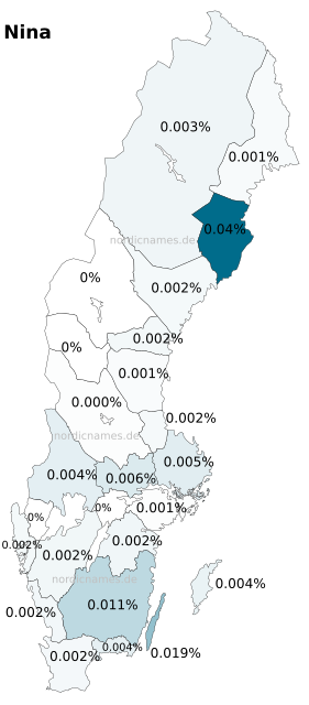 Swedish Regional Distribution for Nina (f)
