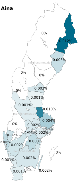 Swedish Regional Distribution for Aina (f)