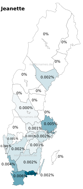 Swedish Regional Distribution for Jeanette (f)