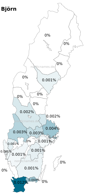 Swedish Regional Distribution for Björn (m)