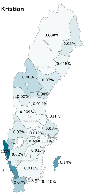 Swedish Regional Distribution for Kristian (m)