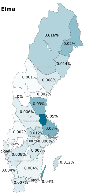 Swedish Regional Distribution for Elma (f)