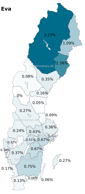 Swedish Regional Distribution for Eva (f)