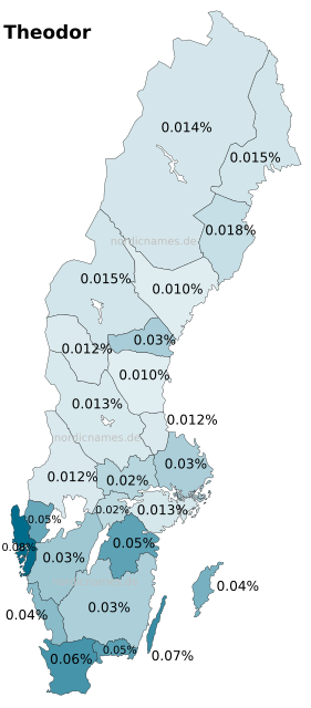 Swedish Regional Distribution for Theodor (m)