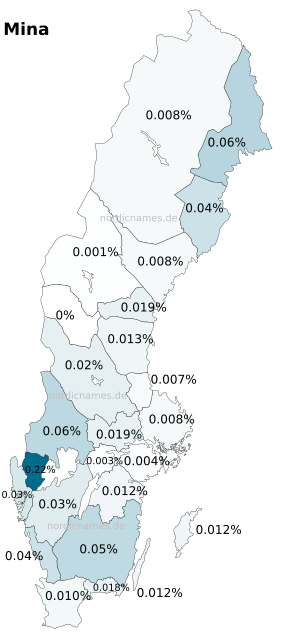 Swedish Regional Distribution for Mina (f)