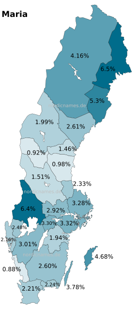 Swedish Regional Distribution for Maria (f)