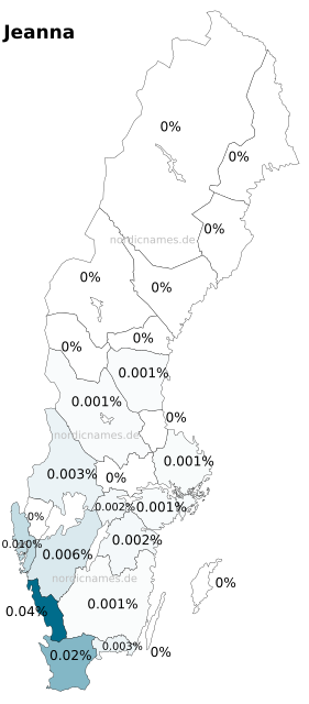 Swedish Regional Distribution for Jeanna (f)