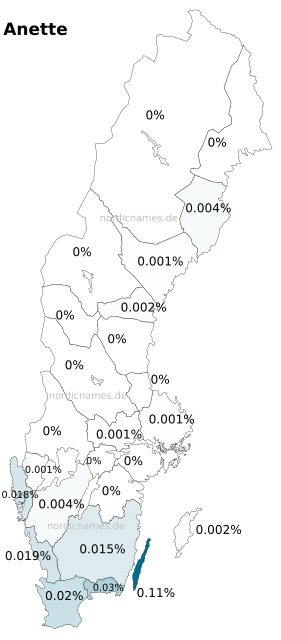 Swedish Regional Distribution for Anette (f)