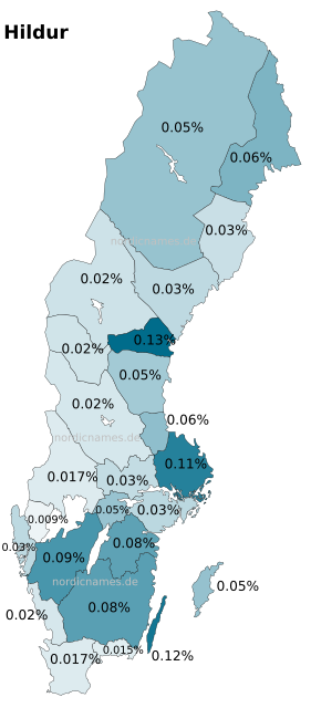 Swedish Regional Distribution for Hildur (f)