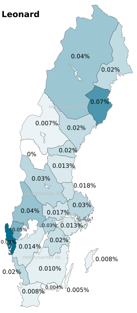 Swedish Regional Distribution for Leonard (m)
