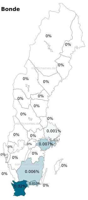 Swedish Regional Distribution for Bonde (m)