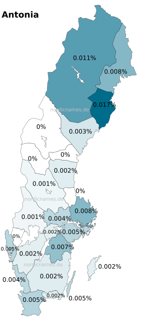 Swedish Regional Distribution for Antonia (f)