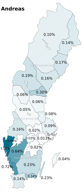 Swedish Regional Distribution for Andreas (m)