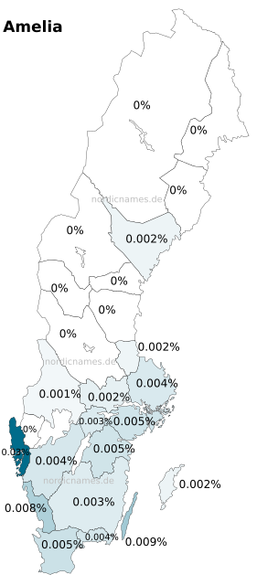 Swedish Regional Distribution for Amelia (f)