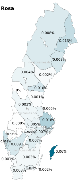 Swedish Regional Distribution for Rosa (f)