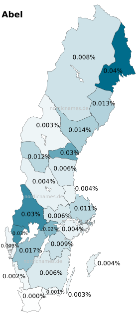 Swedish Regional Distribution for Abel (m)