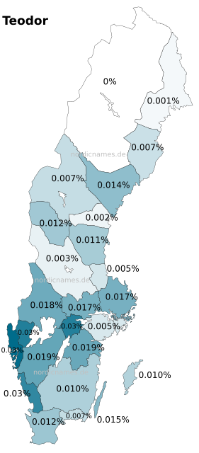 Swedish Regional Distribution for Teodor (m)