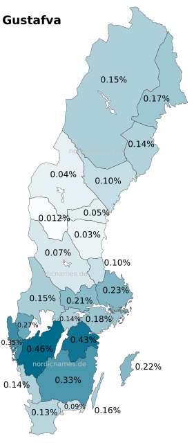 Swedish Regional Distribution for Gustafva (f)