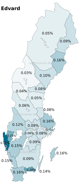 Swedish Regional Distribution for Edvard (m)