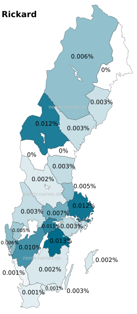 Swedish Regional Distribution for Rickard (m)