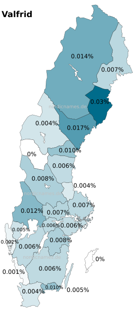 Swedish Regional Distribution for Valfrid (m)