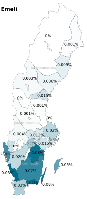 Swedish Regional Distribution for Emeli (f)