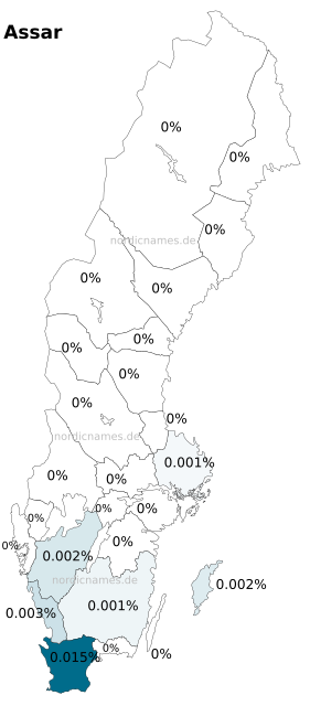 Swedish Regional Distribution for Assar (m)