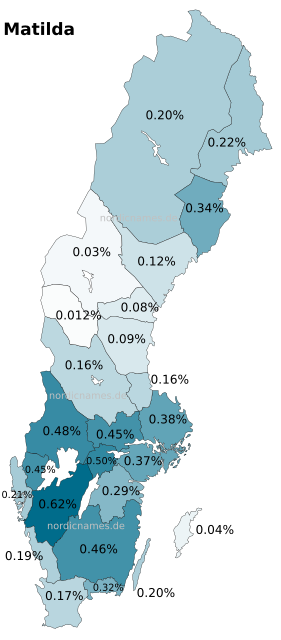 Swedish Regional Distribution for Matilda (f)