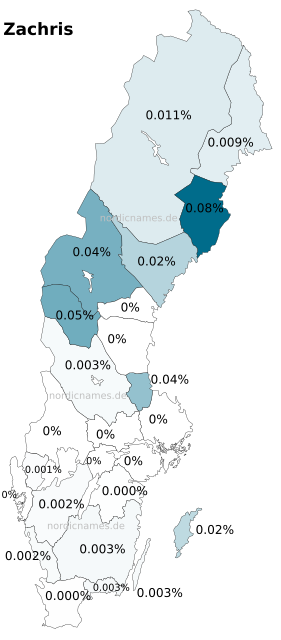 Swedish Regional Distribution for Zachris (m)
