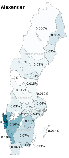 Swedish Regional Distribution for Alexander (m)