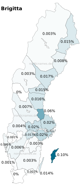 Swedish Regional Distribution for Brigitta (f)