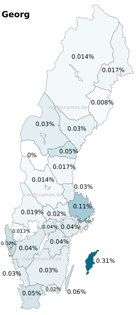 Swedish Regional Distribution for Georg (m)
