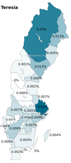Swedish Regional Distribution for Teresia (f)