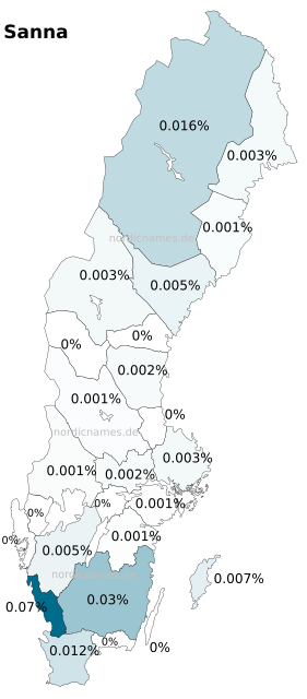 Swedish Regional Distribution for Sanna (f)