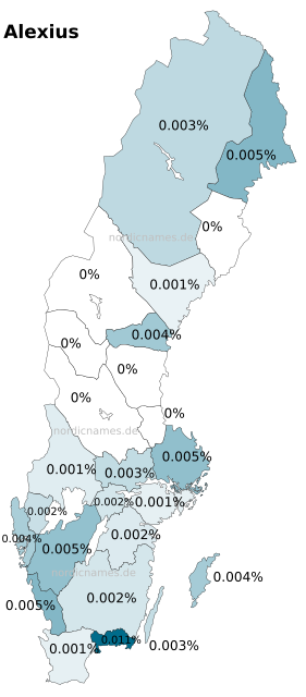 Swedish Regional Distribution for Alexius (m)