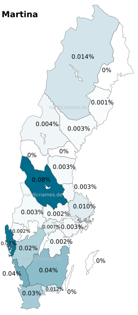 Swedish Regional Distribution for Martina (f)