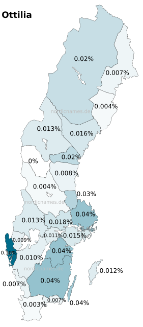 Swedish Regional Distribution for Ottilia (f)
