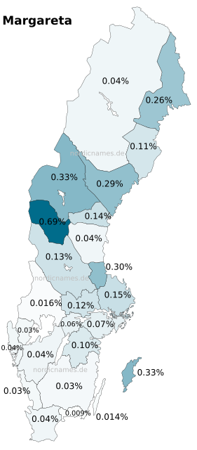 Swedish Regional Distribution for Margareta (f)
